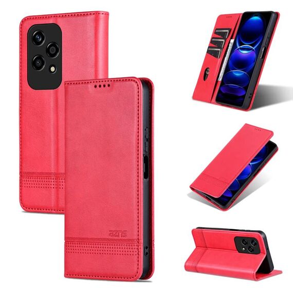 Custodia per telefono in pelle con texture di vitello magnetica per Honor 200 Lite Global AZNS (rosso)