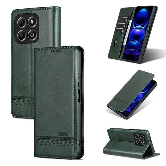 Custodia per telefono in pelle di vitello magnetica For Honor X6b AZNS (verde scuro)