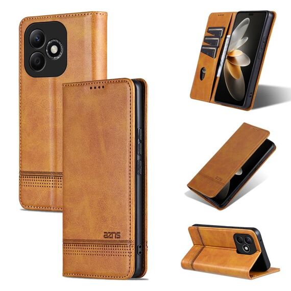 Custodia per telefono in pelle di vitello magnetica con texture Flip per Honor X60i AZNS (marrone chiaro)