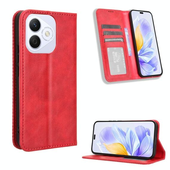Per Honor X60i 5G Custodia per telefono in pelle con fibbia magnetica e texture retrò (rosso)