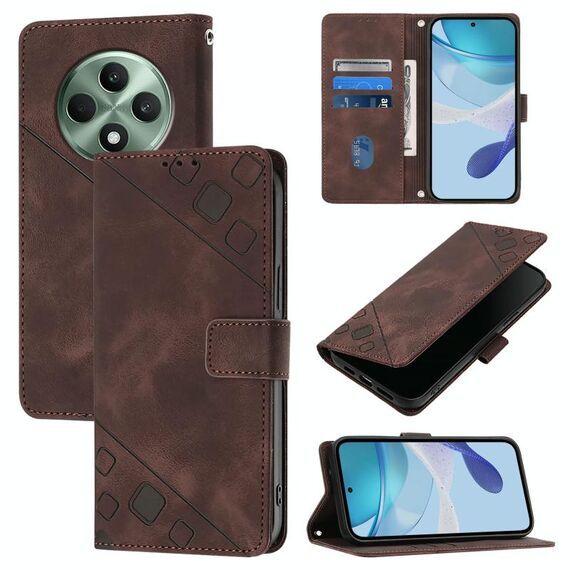 Per OPPO Reno12 F 5G Custodia per telefono in pelle goffrata effetto pelle globale (marrone)