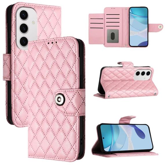 Per Samsung Galaxy S24 FE 5G Custodia in pelle con texture rombica e cordino (rosa)