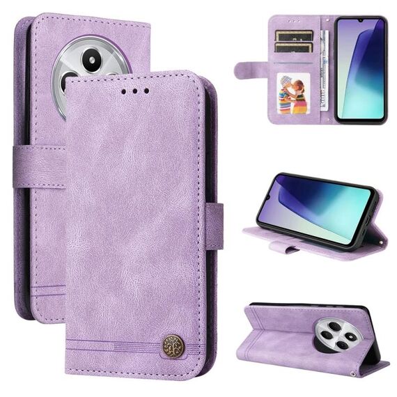 Per Redmi 14C 4G Custodia in pelle con bottoni in metallo e motivo albero della vita (viola)