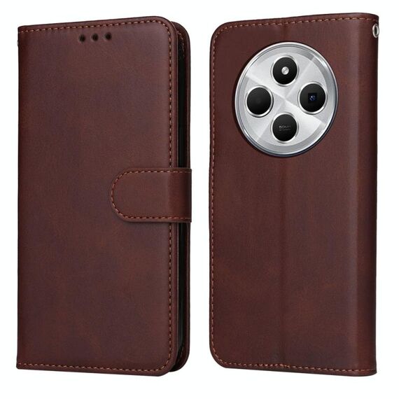 Per Redmi 14C 4G Custodia per telefono in pelle con texture di vitello classica (marrone)