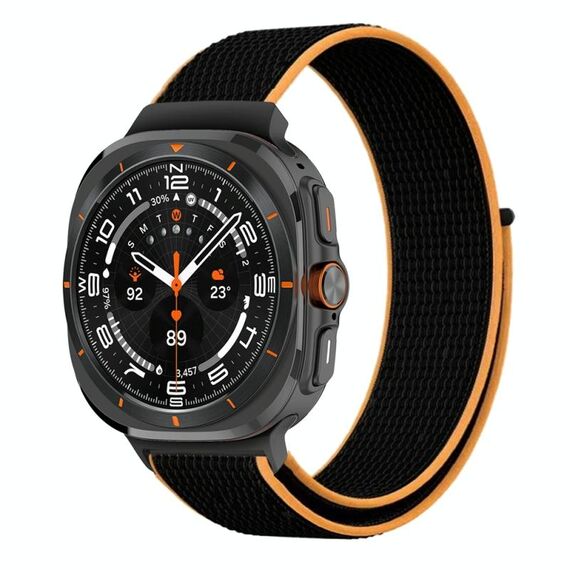 Per Samsung Galaxy Watch Ultra 47mm Cinturino per orologio con connettore in plastica e passante in nylon (nero arancione)
