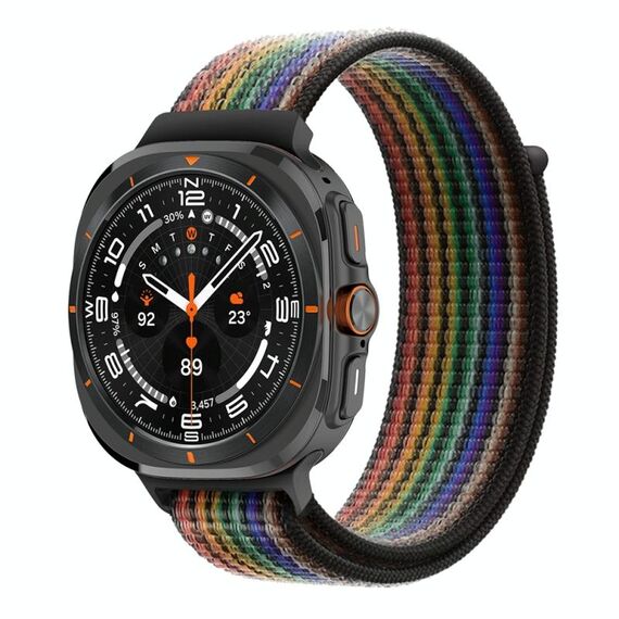 Per Samsung Galaxy Watch Ultra 47mm cinturino in nylon con connettore in plastica (arcobaleno nero)