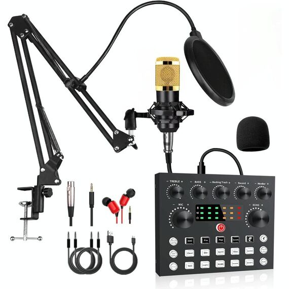 V8S Audio Mixer Live Voice Changer Scheda audio esterna, colore: oro Cantilever Set