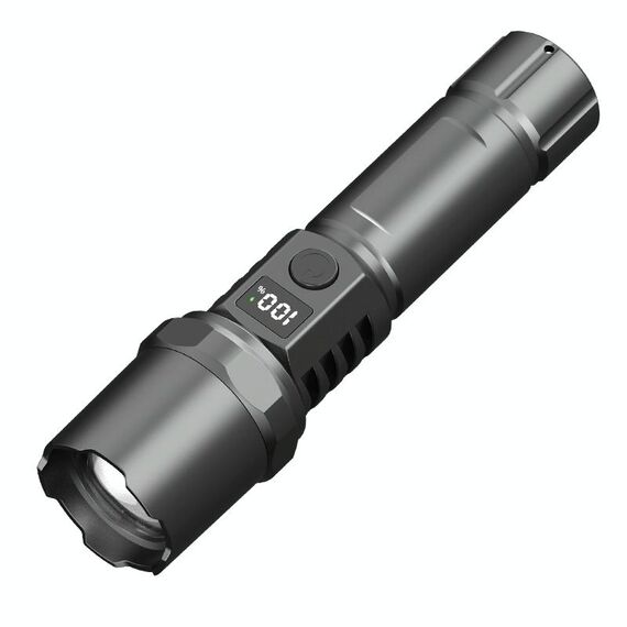 Torcia LED portatile ricaricabile con luce intensa e display digitale LCD a stoppino laser bianco