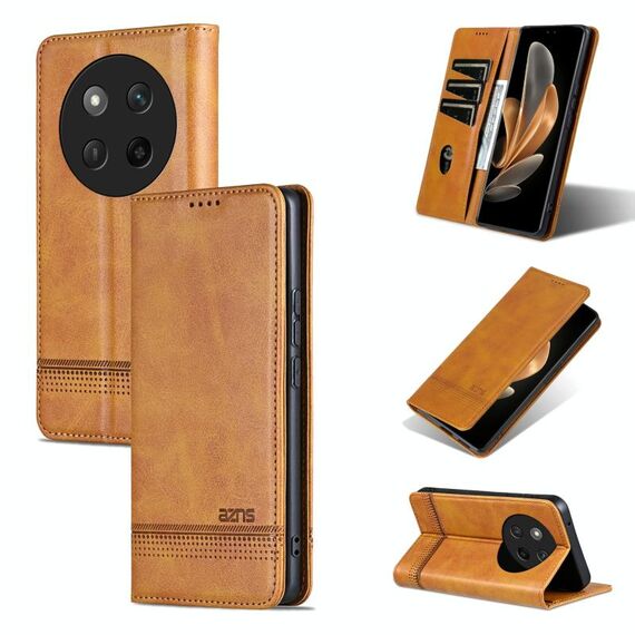 Custodia per telefono in pelle di vitello magnetica con texture Flip per Honor X60 Pro AZNS (marrone chiaro)