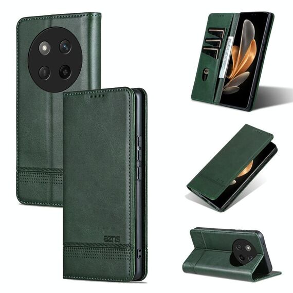 Custodia per telefono in pelle con texture di vitello magnetica per Honor X60 Pro AZNS (verde scuro)