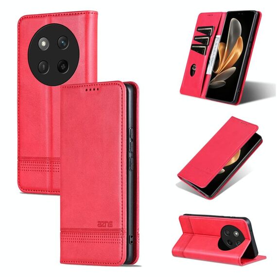 Custodia per telefono in pelle con texture di vitello magnetica per Honor X60 Pro AZNS (rosso)