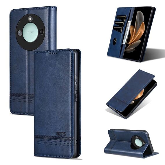 Custodia per telefono in pelle con texture di vitello magnetica per Honor X60 AZNS (blu scuro)