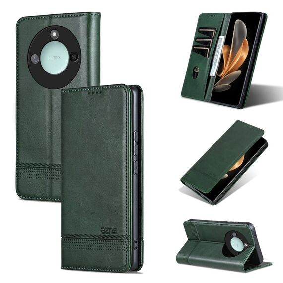 Custodia per telefono in pelle di vitello con texture magnetica per Honor X60 AZNS (verde scuro)