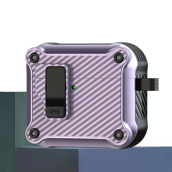 Per AirPods 4 Custodia protettiva per auricolari con interruttore automatico magnetico in fibra di carbonio (viola)