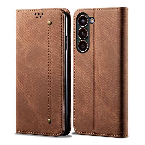 Per Samsung Galaxy S24+ 5G Denim Texture Casual Style Custodia in Pelle Flip Orizzontale (Marrone)