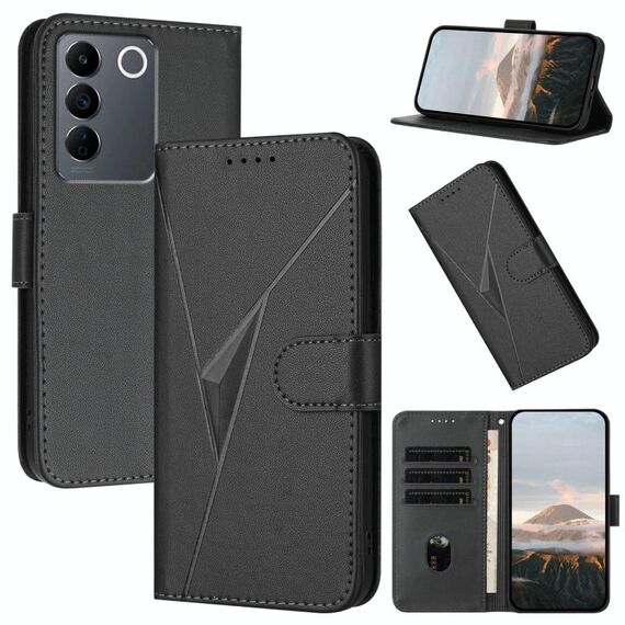 Per vivo V27 Custodia per telefono in pelle con fibbia a motivo triangolare (nero)