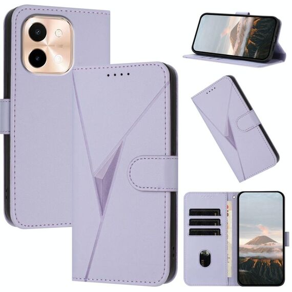 Per vivo Y28 4G Custodia in pelle con fibbia a motivo triangolare (viola chiaro)