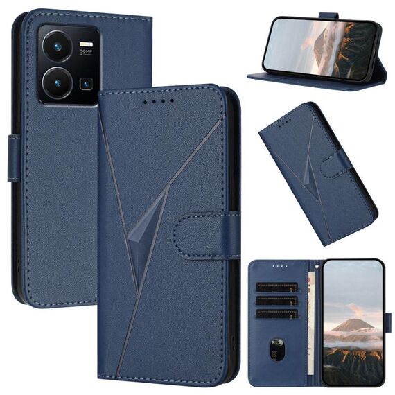 Per vivo Y35 4G Custodia in pelle con fibbia a motivo triangolare (blu reale)