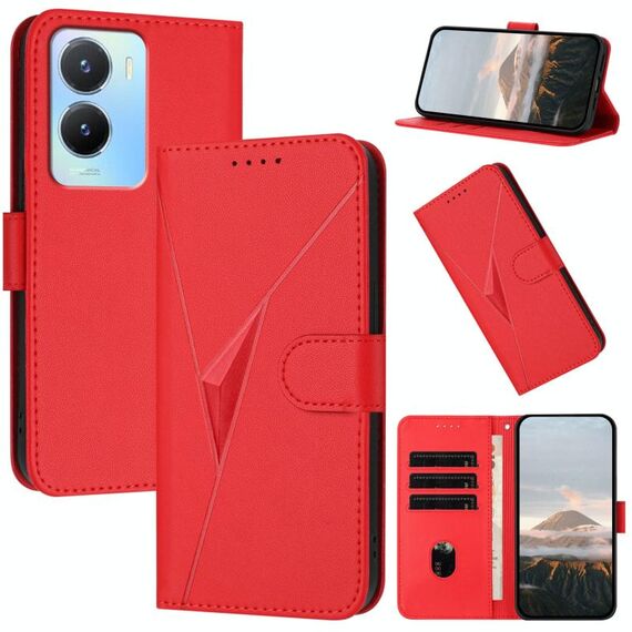 Per vivo Y56 Custodia per telefono in pelle con fibbia a motivo triangolare (rosso)