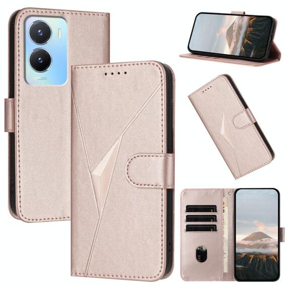 Per vivo Y56 Custodia per telefono in pelle con fibbia a motivo triangolare (oro rosa)