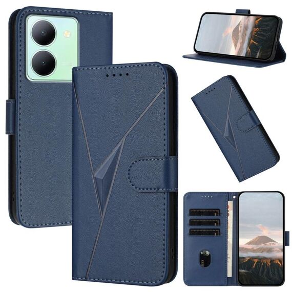 Per vivo Y78 Custodia per telefono in pelle con fibbia a motivo triangolare (blu reale)