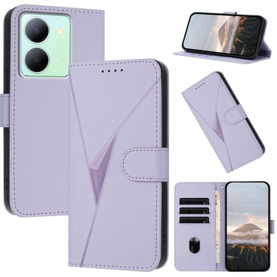 Per vivo Y78 Custodia per telefono in pelle con fibbia a motivo triangolare (viola chiaro)