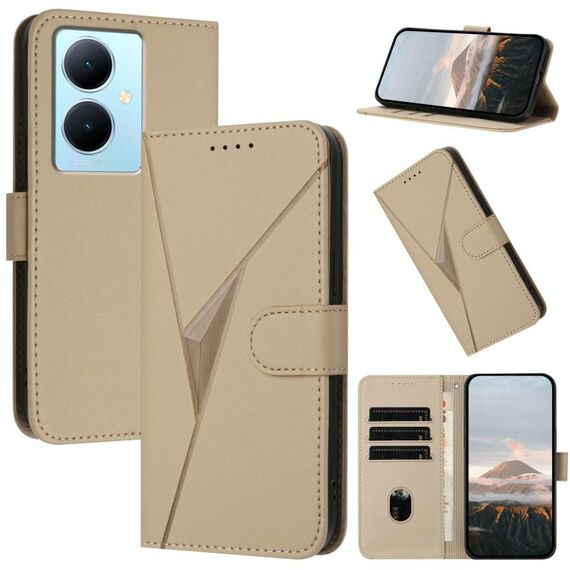 Per vivo Y78+ Custodia per telefono in pelle con fibbia a motivo triangolare (oro)