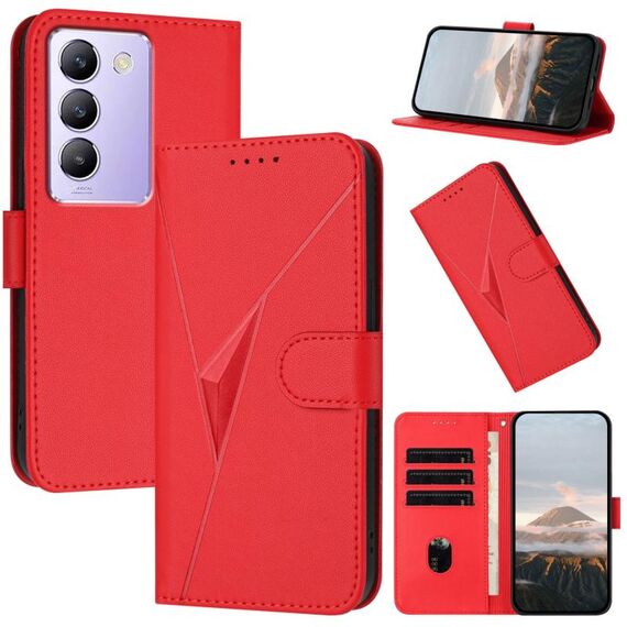 Per vivo Y100 5G IDN Custodia per telefono in pelle con fibbia a motivo triangolare (rosso)