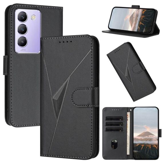 Per vivo Y100 5G IDN Custodia in pelle con fibbia a motivo triangolare (nero)