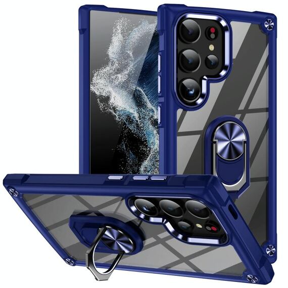 Per Samsung Galaxy S25 Ultra 5G TPU + PC Lens Protection Custodia per telefono con supporto ad anello (blu)
