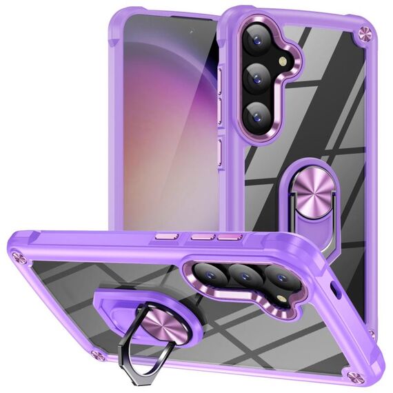 Per Samsung Galaxy S25+ 5G TPU + PC Lens Protection Custodia per telefono con supporto ad anello (viola)