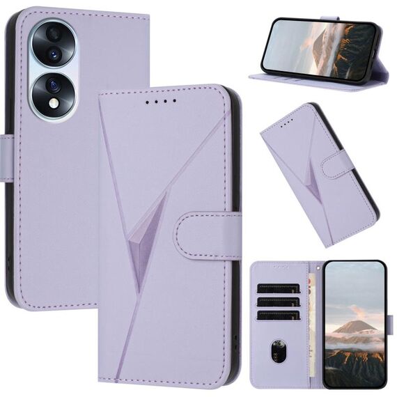 Custodia per telefono in pelle con fibbia a motivo triangolare per Honor 70 (viola chiaro)