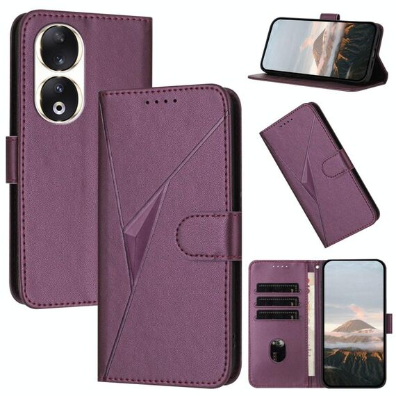Custodia per telefono in pelle con fibbia a motivo triangolare per Honor 90 (viola scuro)