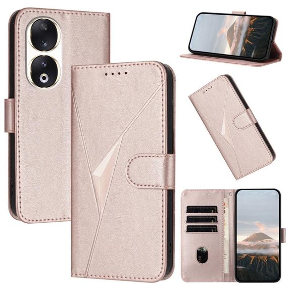 Custodia per telefono in pelle con fibbia a motivo triangolare per Honor 90 (oro rosa)