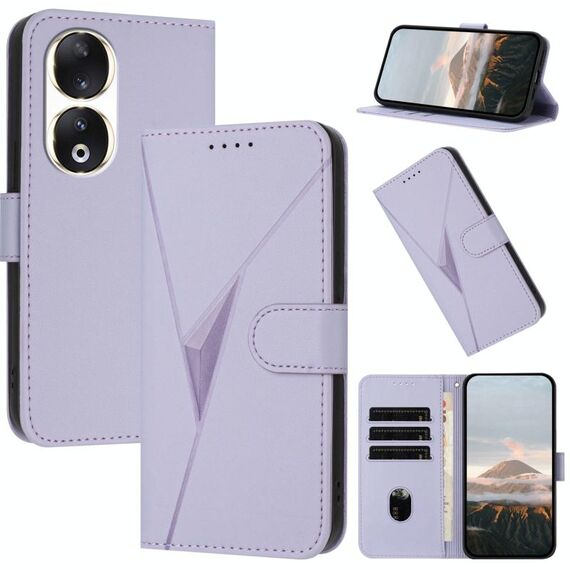 Custodia per telefono in pelle con fibbia a forma di triangolo per Honor 90 (viola chiaro)