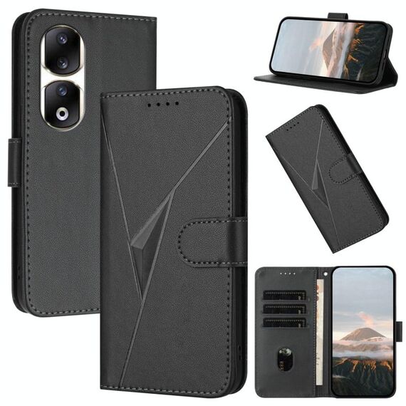 Per Honor 90 Pro Custodia per telefono in pelle con fibbia a motivo triangolare (nero)