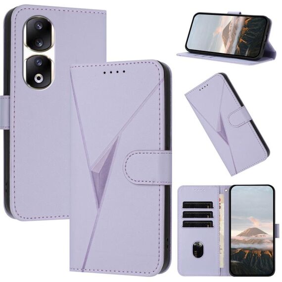 Per Honor 90 Pro Custodia per telefono in pelle con fibbia a motivo triangolare (viola chiaro)