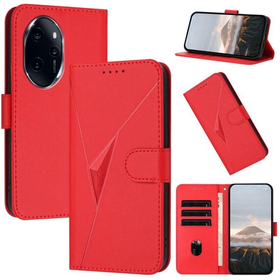 Per Honor 100 Pro Custodia per telefono in pelle con fibbia a motivo triangolare (rosso)