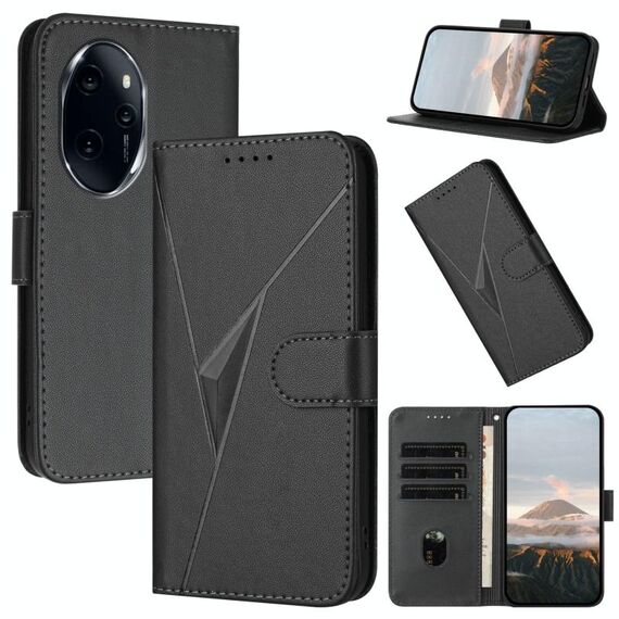 Per Honor 100 Pro Custodia per telefono in pelle con fibbia a motivo triangolare (nero)