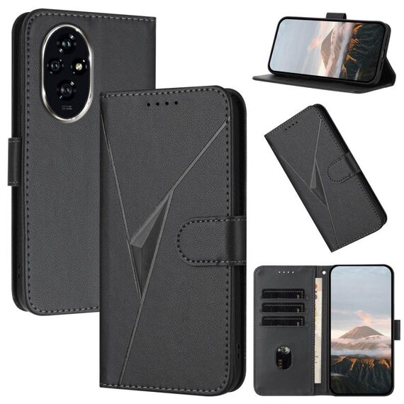 Per Honor 200 Pro Custodia per telefono in pelle con fibbia a forma di triangolo globale (nero)
