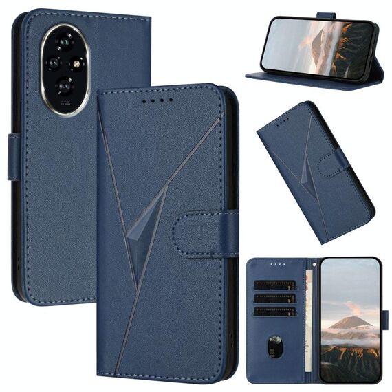 Per Honor 200 Pro Custodia per telefono in pelle con fibbia a forma di triangolo globale (blu reale)