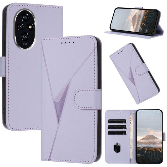 Per Honor 200 Pro Custodia per telefono in pelle con fibbia a forma di triangolo globale (viola chiaro)