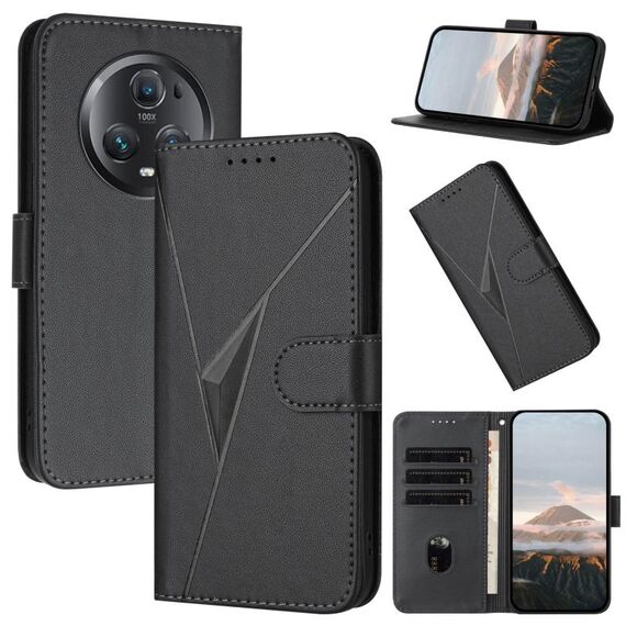 Custodia per telefono in pelle con fibbia a forma di triangolo per Honor Magic5 Pro (nero)