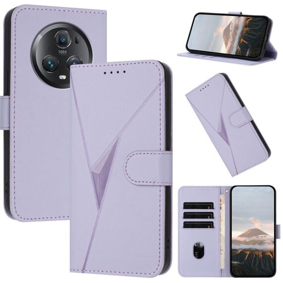 Custodia per telefono in pelle con fibbia a motivo triangolare per Honor Magic5 Pro (viola chiaro)