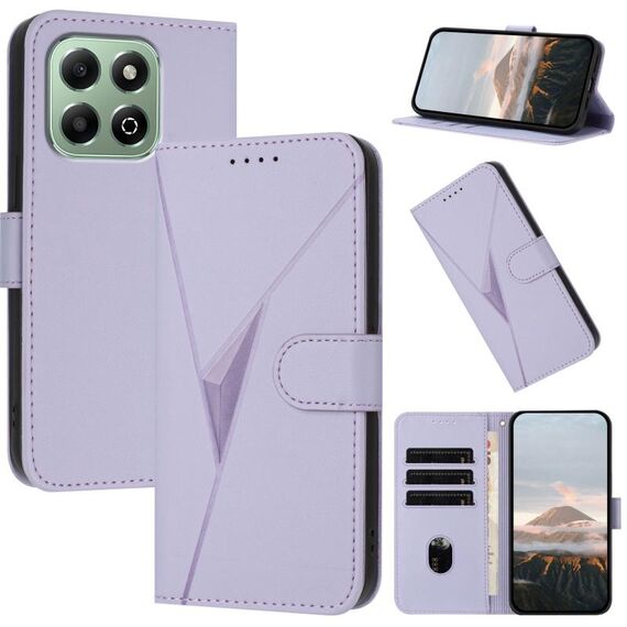 Per Honor X6a / X6b Custodia per telefono in pelle con fibbia a forma di triangolo globale (viola chiaro)