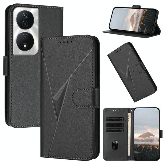 Per Honor X7b 5G Custodia in pelle con fibbia a motivo triangolare (nero)