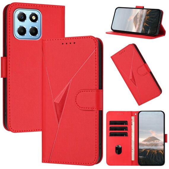 Per Honor X8 5G Custodia per telefono in pelle con fibbia a motivo triangolare (rosso)