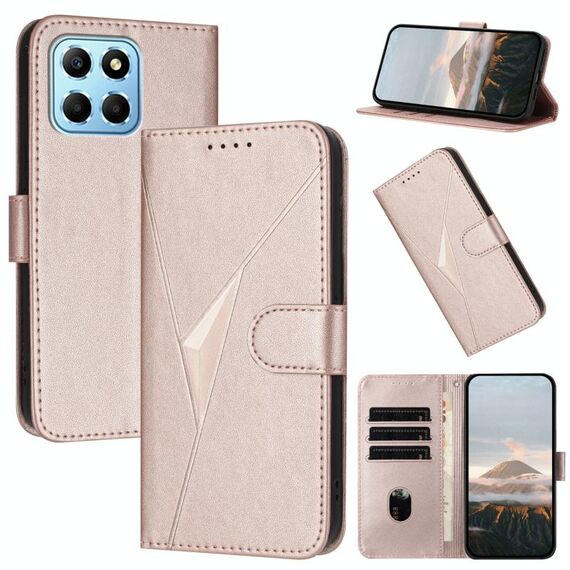 Per Honor X8 5G Custodia in pelle con fibbia a motivo triangolare (oro rosa)
