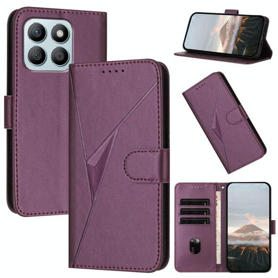 Custodia per telefono in pelle con fibbia a triangolo per Honor X8b (viola scuro)