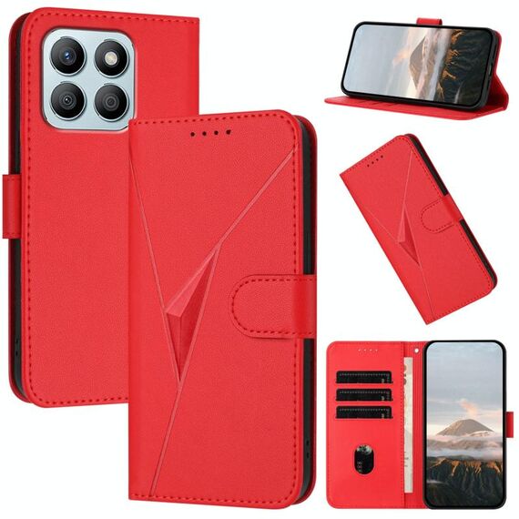 Custodia per telefono in pelle con fibbia a triangolo per Honor X8b (rosso)